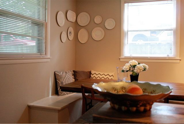 vintage plate wall without plate hangers