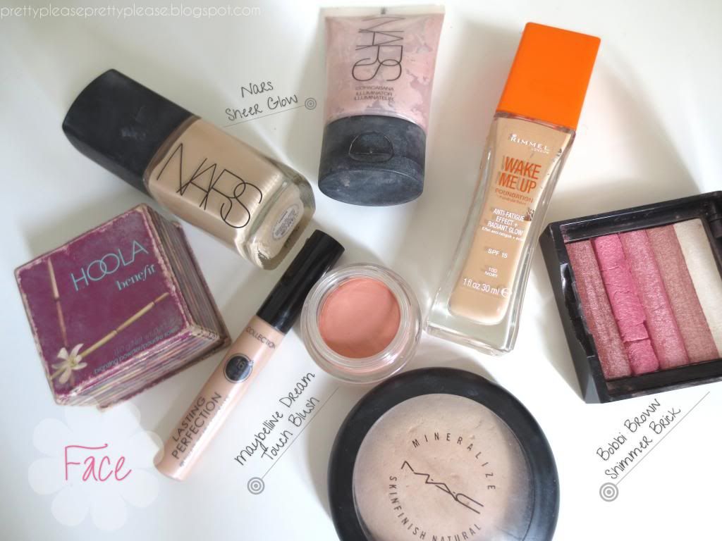 My makeup products for the face that I take with me when I travel