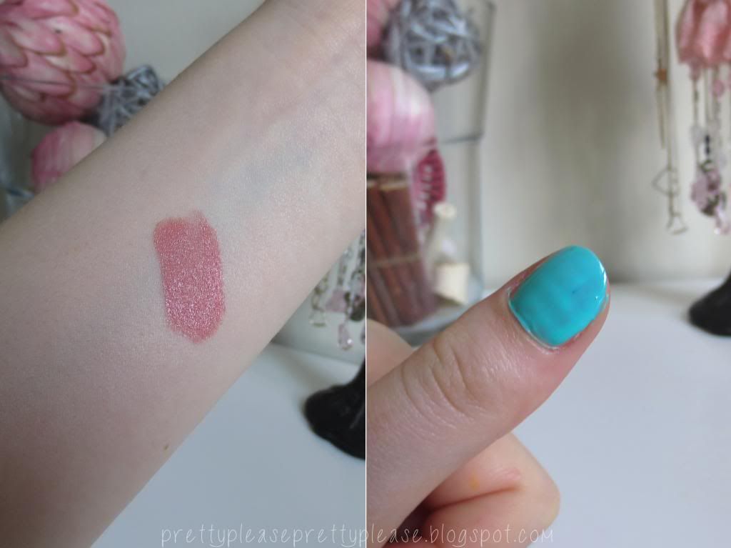 Swatches of YSL Rouge Volupte in 01 Nude Beige and Greenberry Hi-Shine Gelly Nail Paint by Barry M